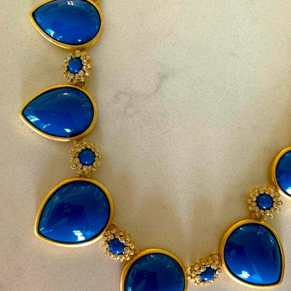 Jcrew blue teardrop statement necklace with crystals. Never worn. - Picture 3 of 4